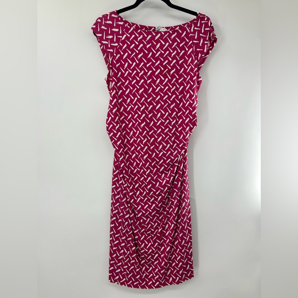 Diane Von Furstenberg Pink Printed Gabi 100% Silk Jersey Dress Size 8